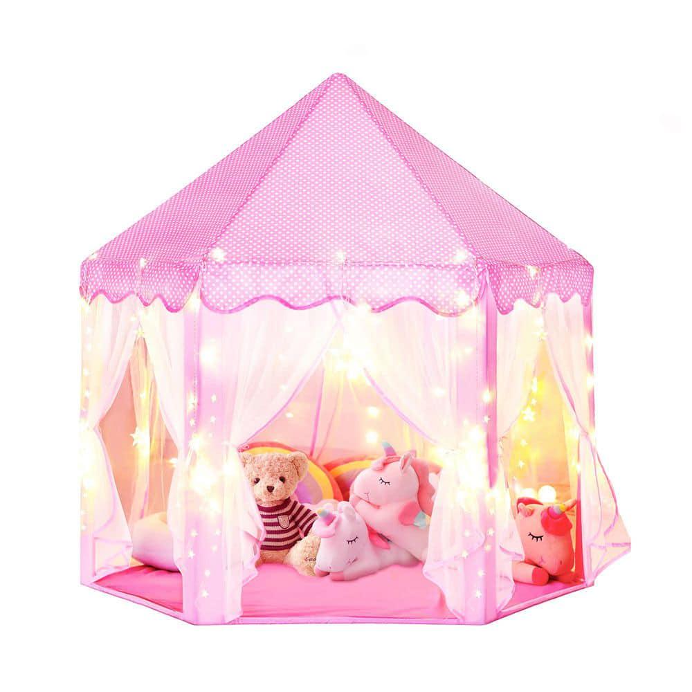 Princess Castle Play Tents for Girls, Kids Playhouse Indoor/Outdoor with LED Star Lights