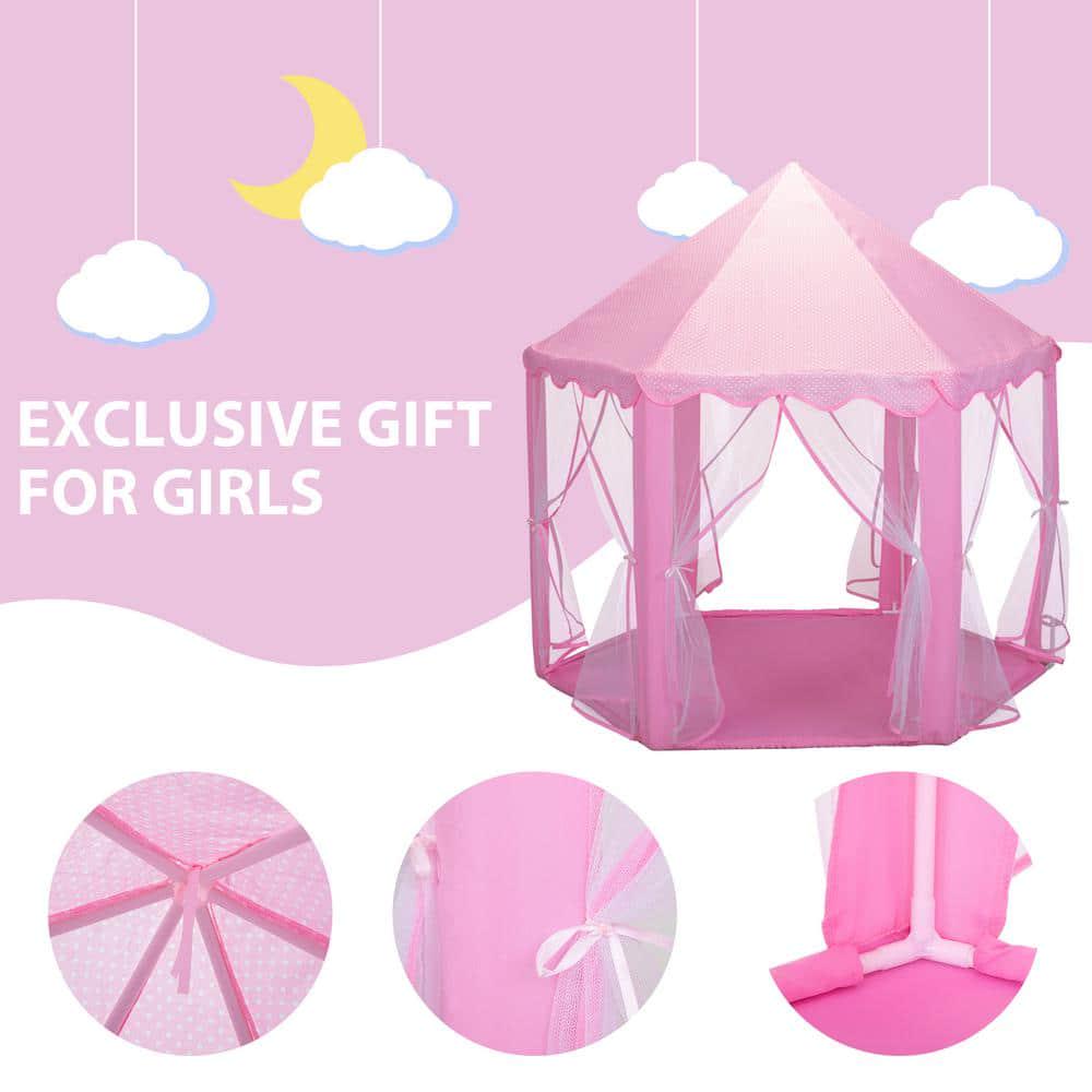 Princess Castle Play Tents for Girls, Kids Playhouse Indoor/Outdoor with LED Star Lights