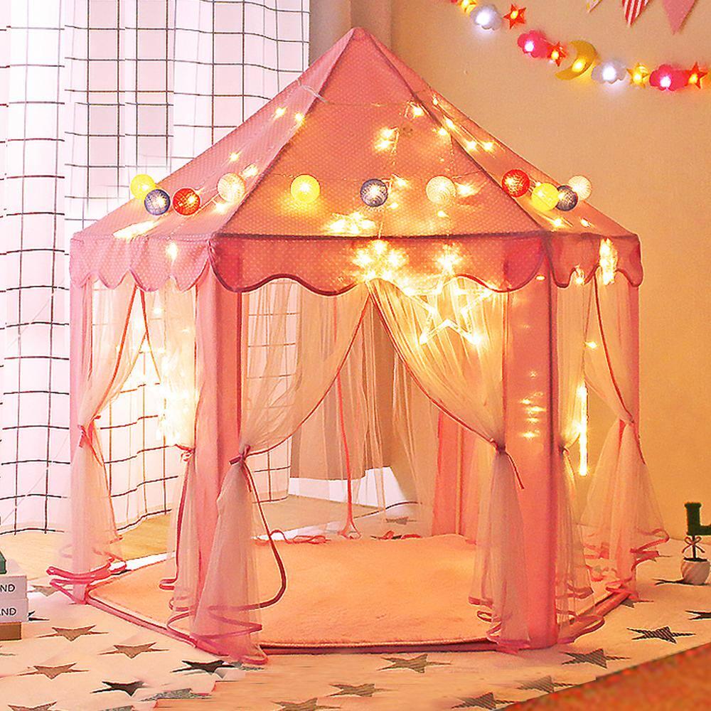 Princess Castle Play Tents for Girls, Kids Playhouse Indoor/Outdoor with LED Star Lights