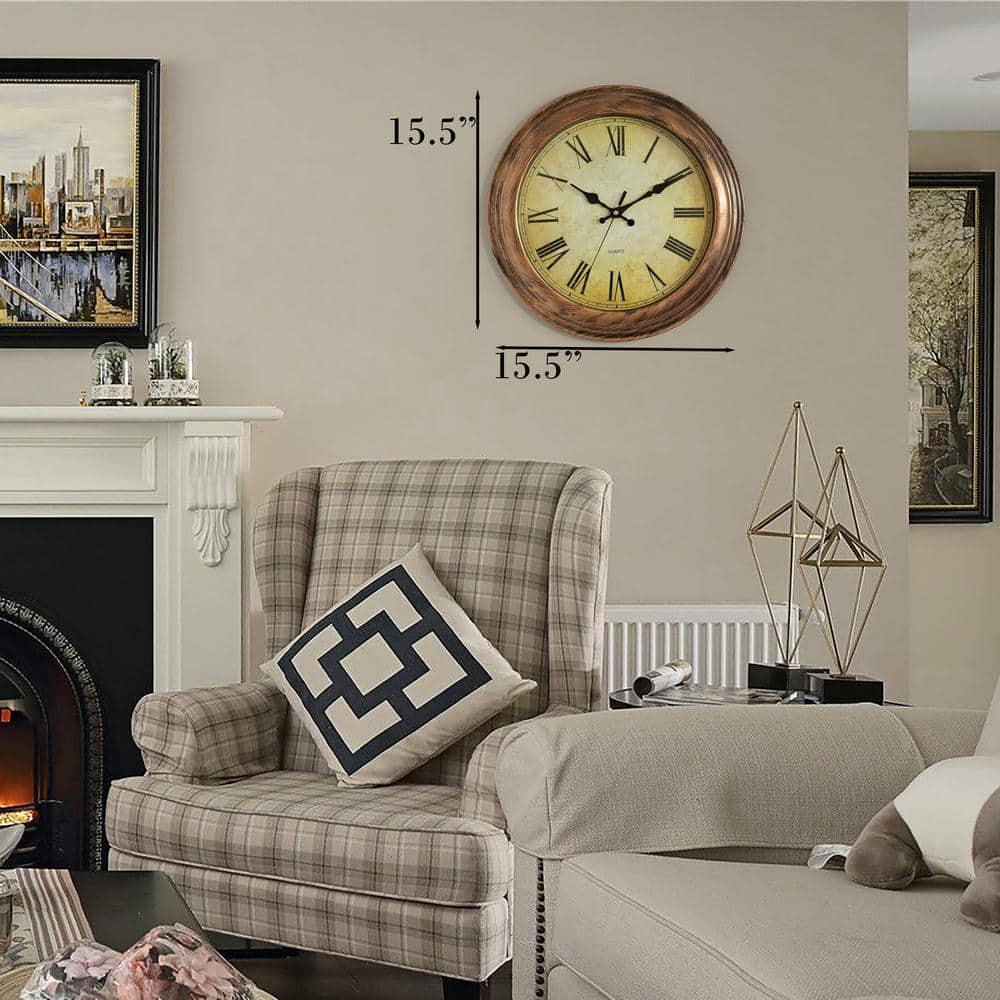 Retro Decor Bronze Rustic Wall Clock For Living Room, Kitchen, Dining Room, Plastic
