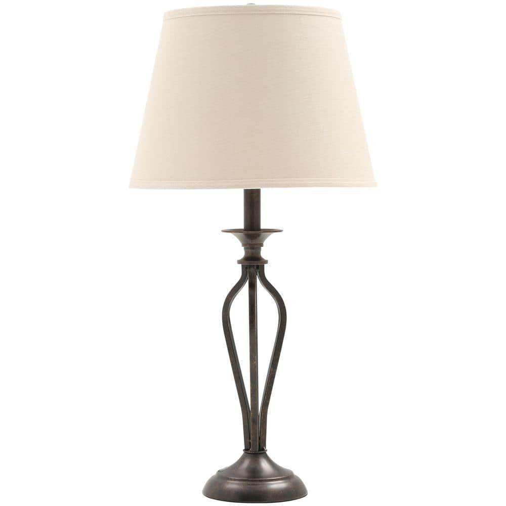 Bronze Table Lamp with Natural Linen Shade Rhodes 28 in.