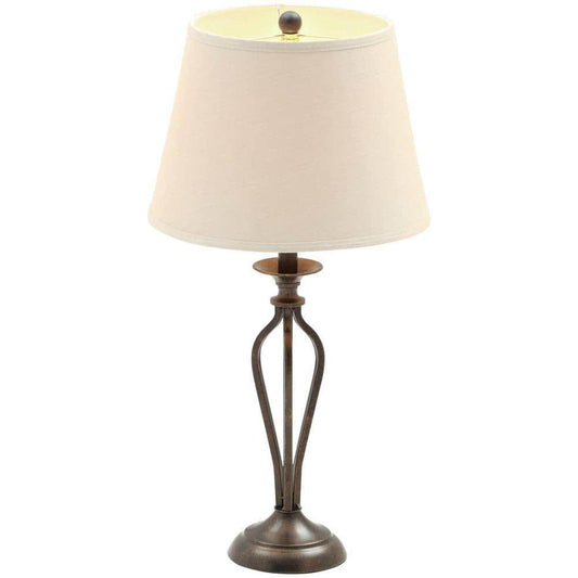 Bronze Table Lamp with Natural Linen Shade Rhodes 28 in.