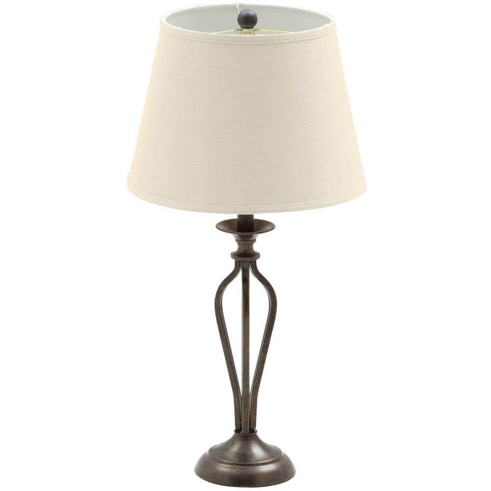 Bronze Table Lamp with Natural Linen Shade Rhodes 28 in.