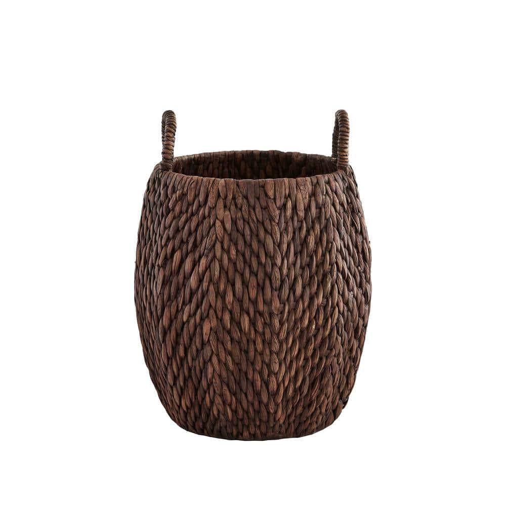 Round Brown Woven Water Hyacinth Decorative Poppy Basket