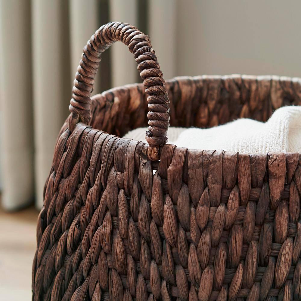 Round Brown Woven Water Hyacinth Decorative Poppy Basket