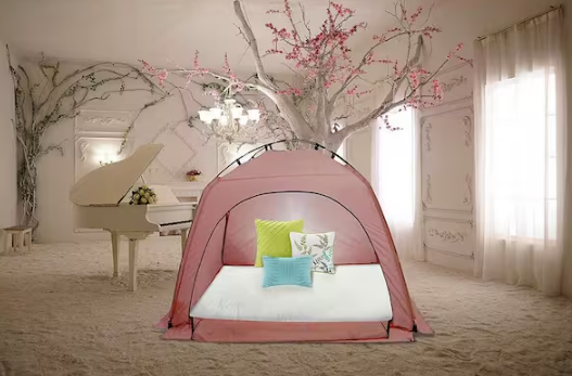 Pink Privacy Play Bed Tent for Kids Indoor Use 79 in. x 59 in. x 57 in.