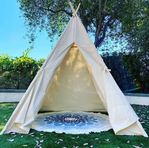 Tall Super Large Natural Cotton Canvas Teepee Tent for Kids Indoor and Outdoor Playing 8 ft.