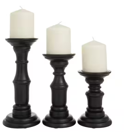 White Mango Wood Turned Style Pillar Candle Holder (Set of 3)