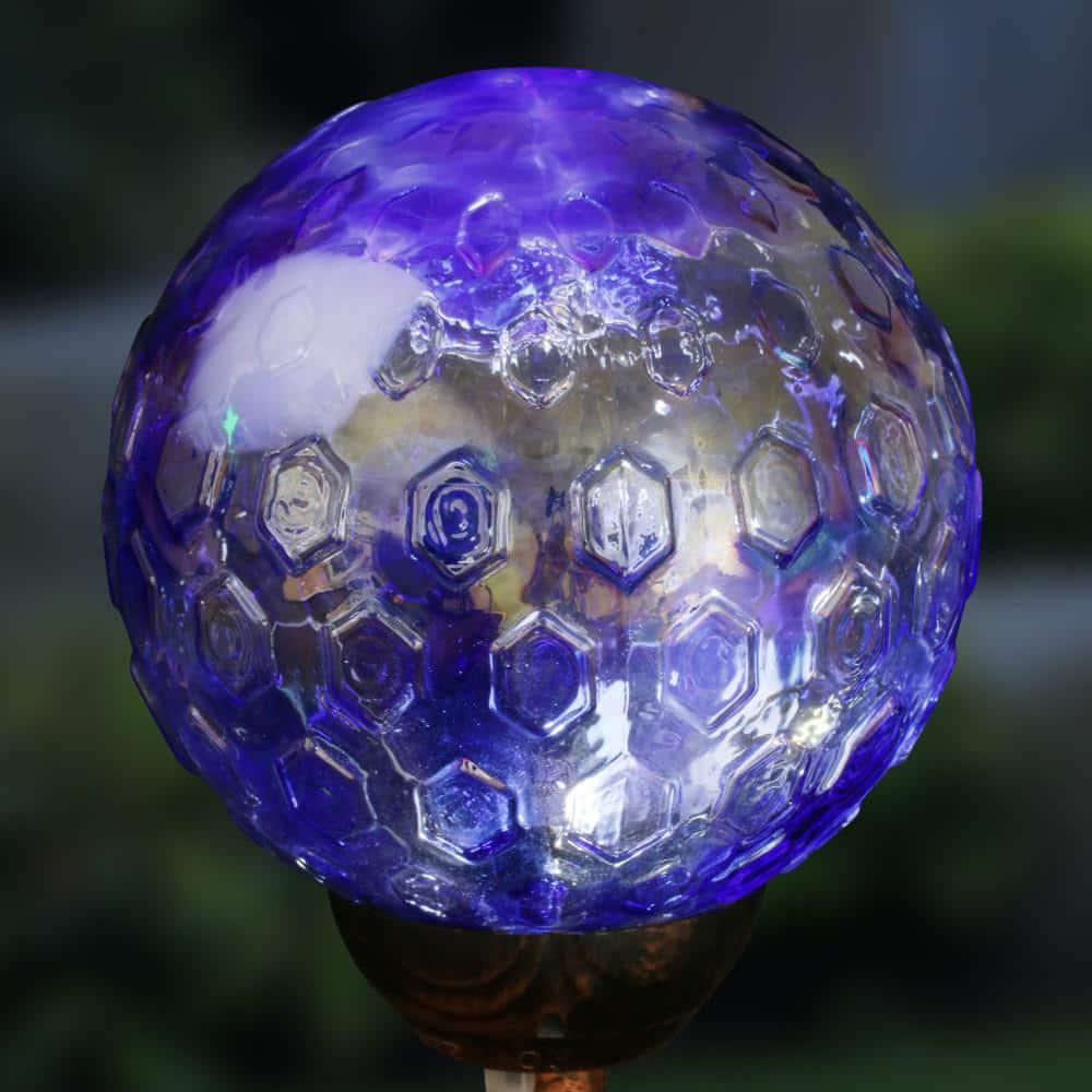 Solar Pearlized Honeycomb 2.58 ft. Blue Metal Garden Stake