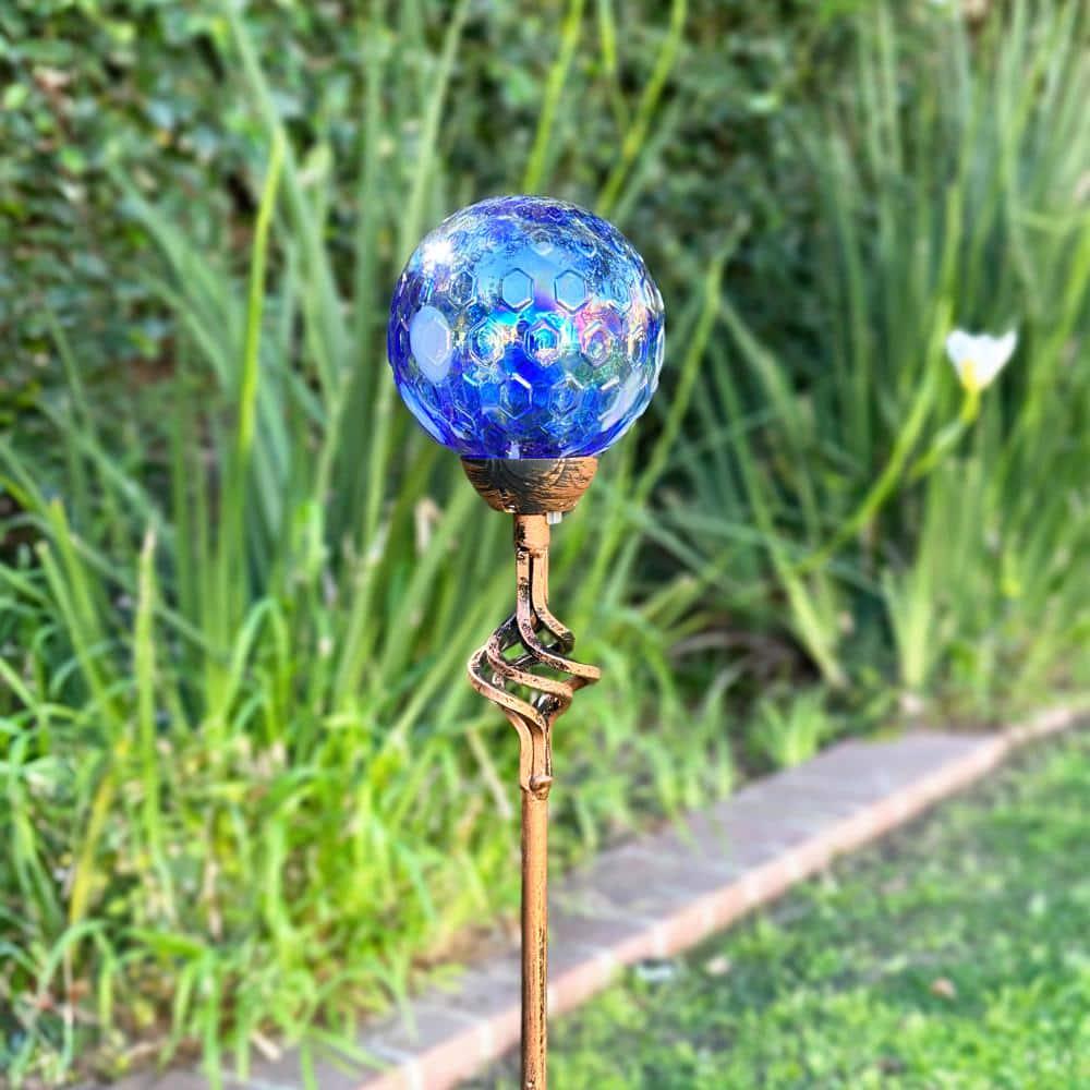 Solar Pearlized Honeycomb 2.58 ft. Blue Metal Garden Stake