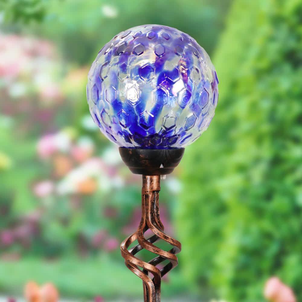 Solar Pearlized Honeycomb 2.58 ft. Blue Metal Garden Stake