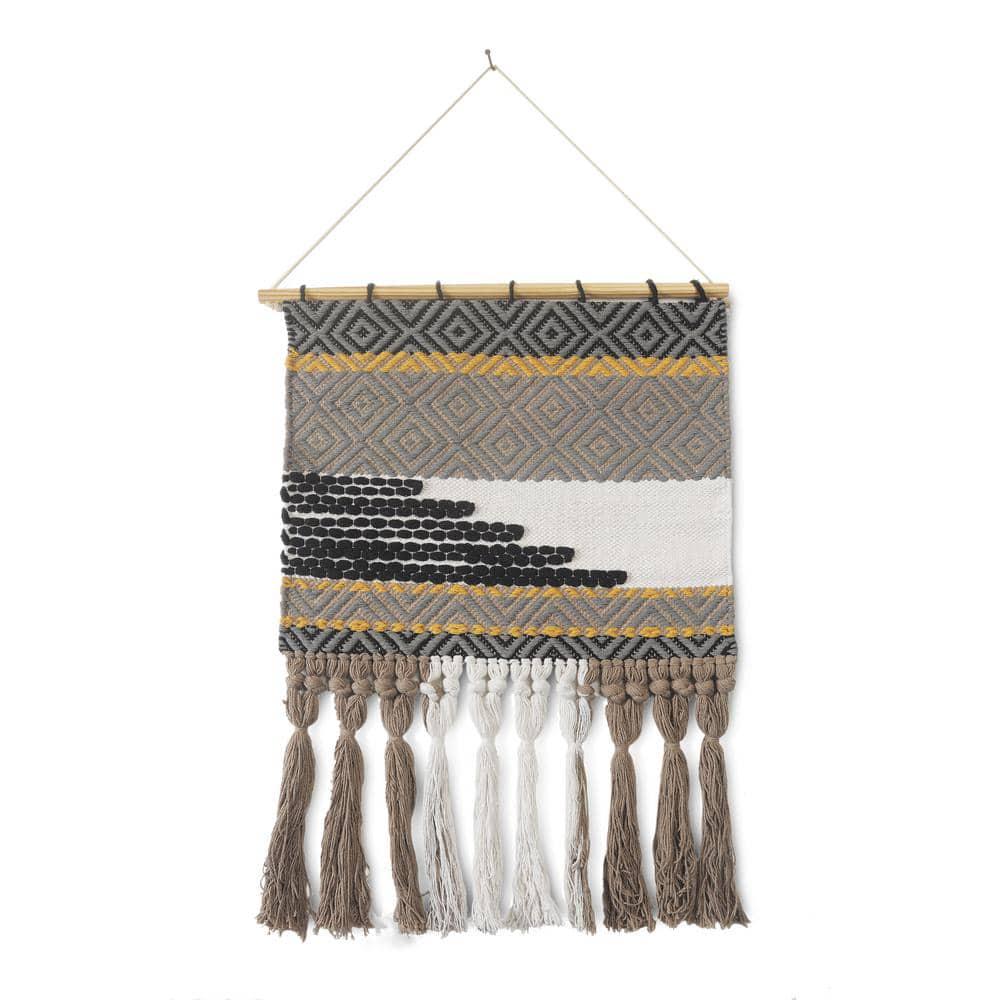 Trellis Neutral Black / Gray Geometric Fringe Wall Tapestry