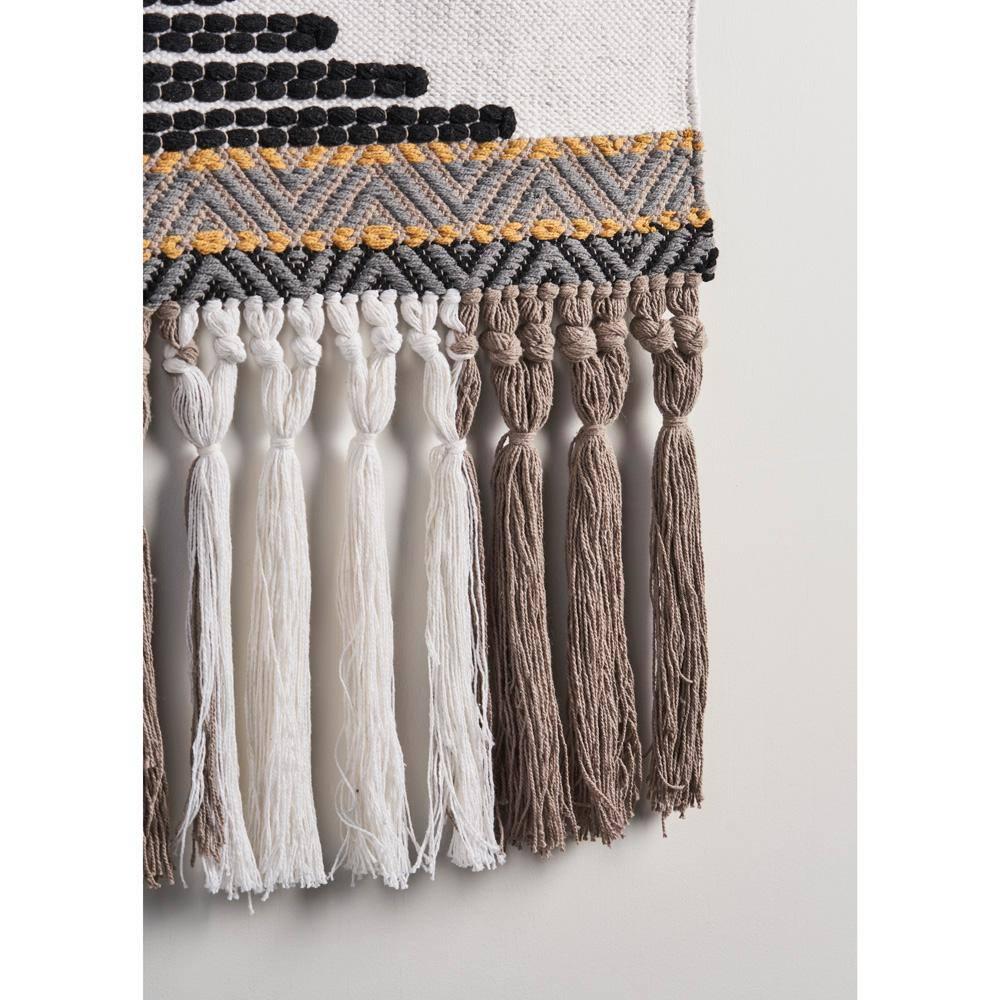 Trellis Neutral Black / Gray Geometric Fringe Wall Tapestry