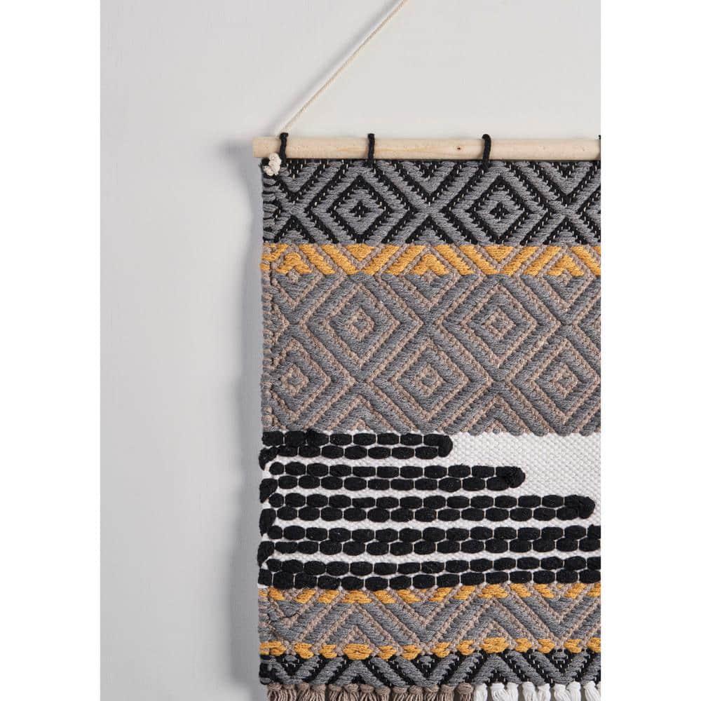 Trellis Neutral Black / Gray Geometric Fringe Wall Tapestry