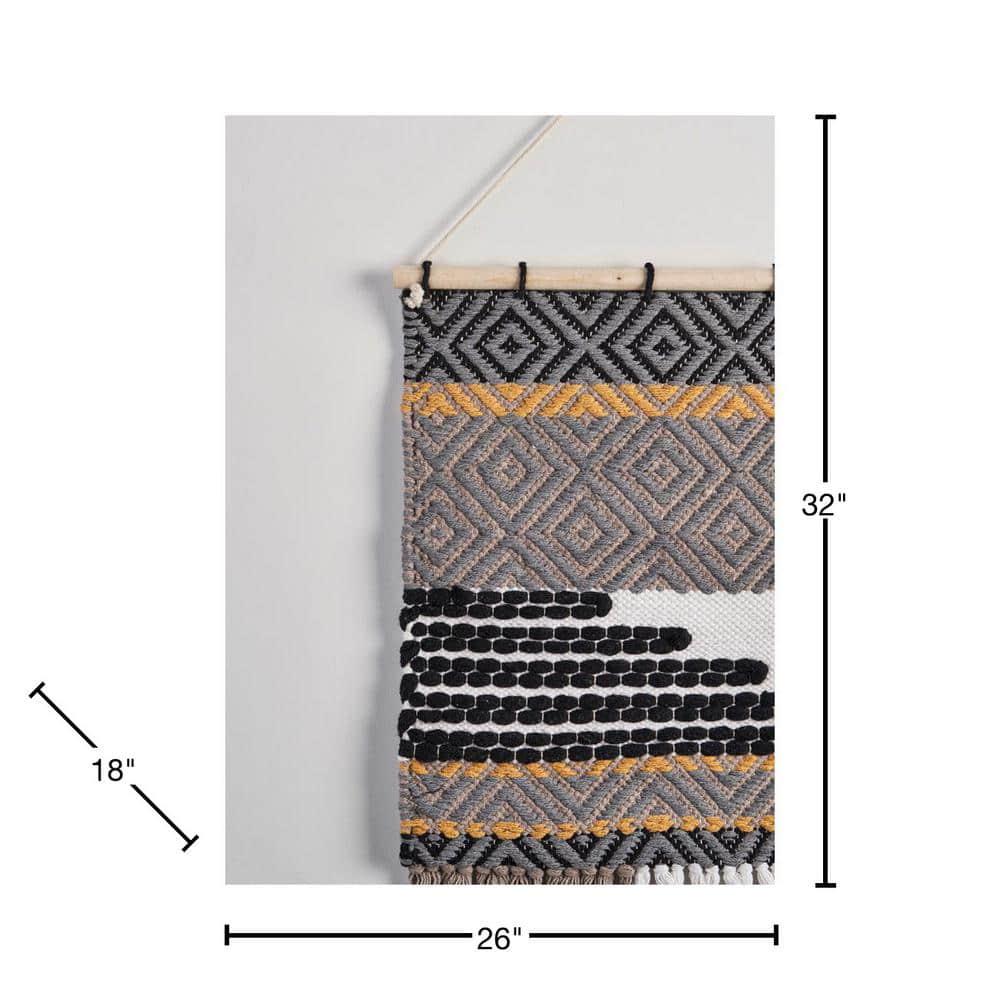 Trellis Neutral Black / Gray Geometric Fringe Wall Tapestry