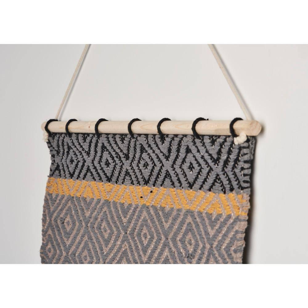 Trellis Neutral Black / Gray Geometric Fringe Wall Tapestry