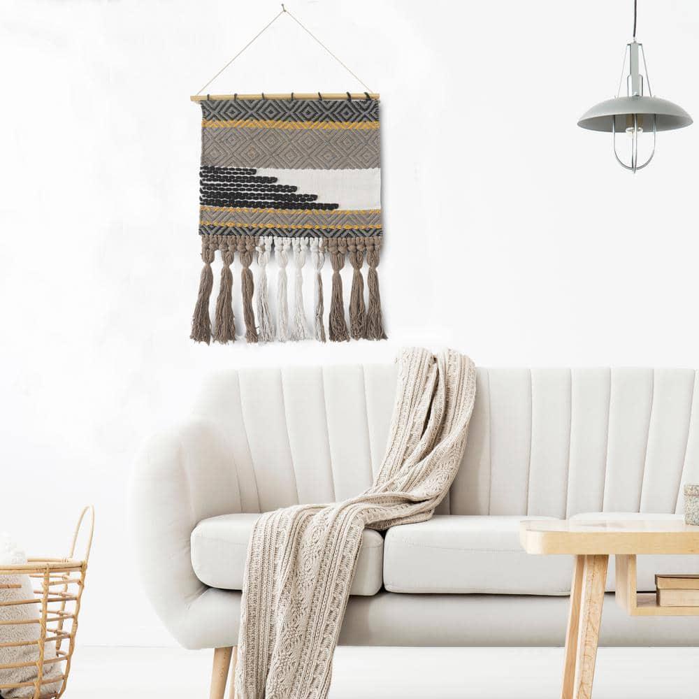 Trellis Neutral Black / Gray Geometric Fringe Wall Tapestry