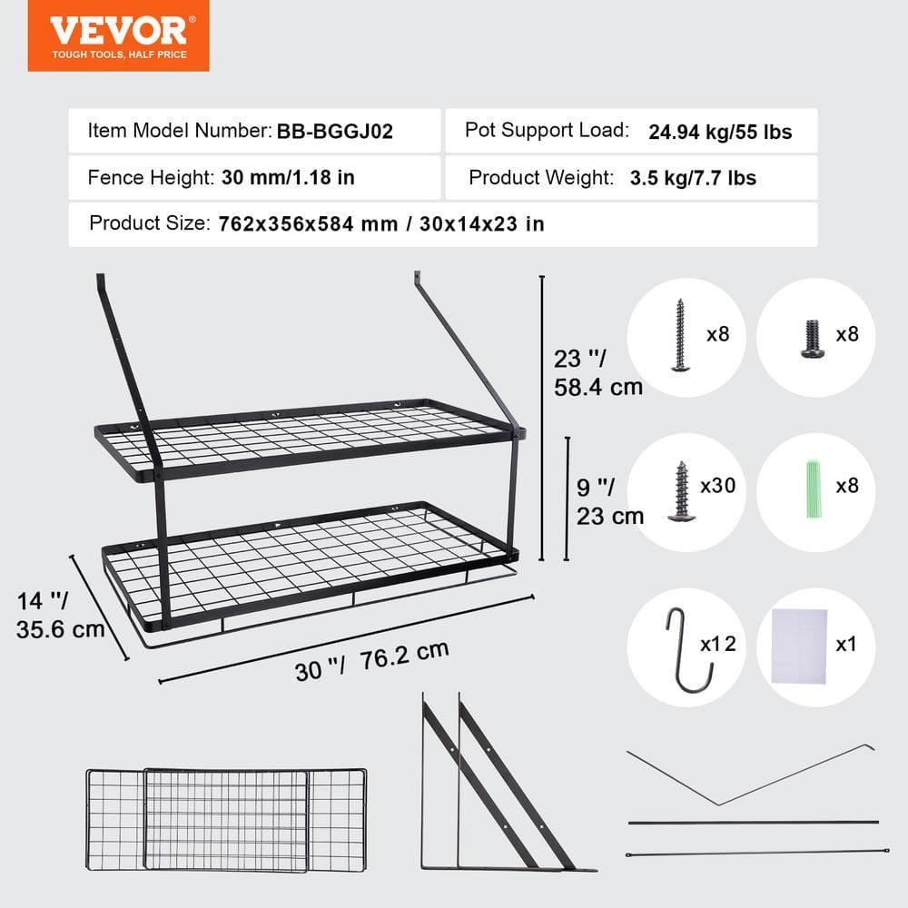 Wall Mounted Pot Rack 30 in. Pot and Pan Hanging Rack 55 lbs. Loading Weight Pot and Pan Hanger,Black