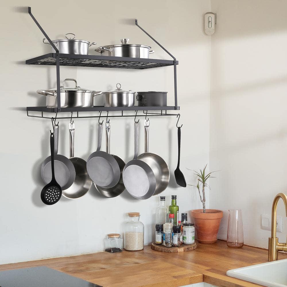 Wall Mounted Pot Rack 30 in. Pot and Pan Hanging Rack 55 lbs. Loading Weight Pot and Pan Hanger,Black