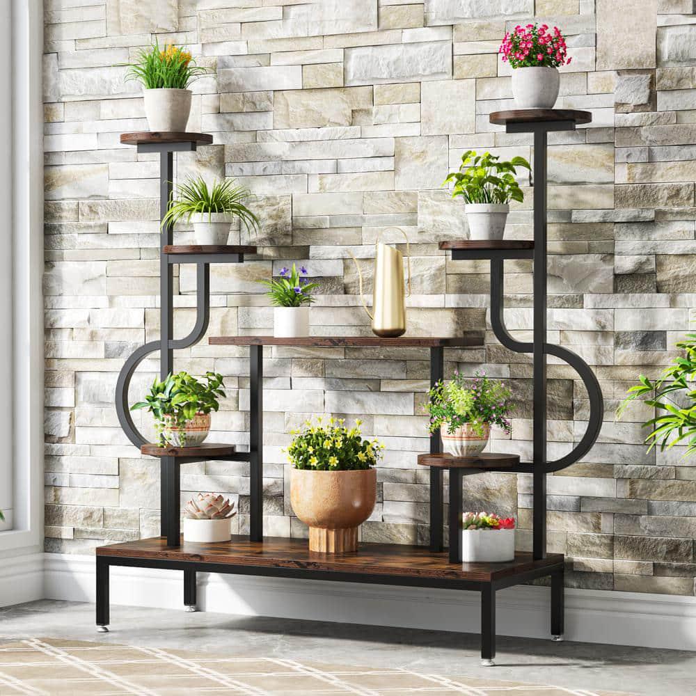 Rustic Brown Round Wood Corner Plant Stand Indoor, 8 Tier Potted Ladder Holder Flower Rack Shelves Wellston 47.2 in. H