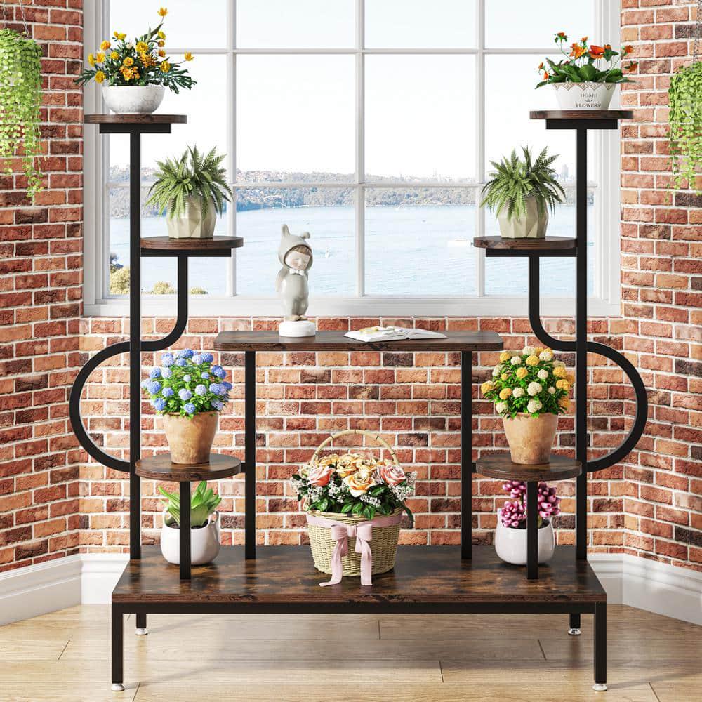 Rustic Brown Round Wood Corner Plant Stand Indoor, 8 Tier Potted Ladder Holder Flower Rack Shelves Wellston 47.2 in. H