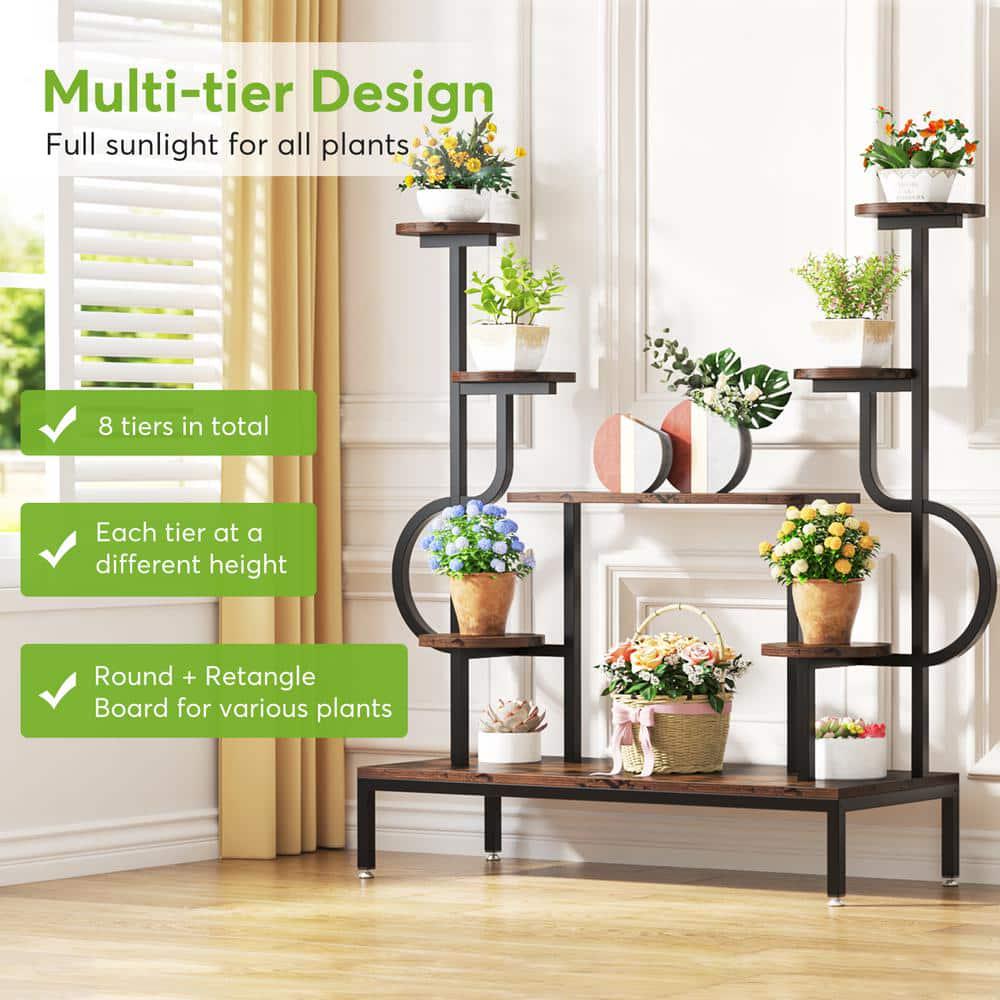 Rustic Brown Round Wood Corner Plant Stand Indoor, 8 Tier Potted Ladder Holder Flower Rack Shelves Wellston 47.2 in. H