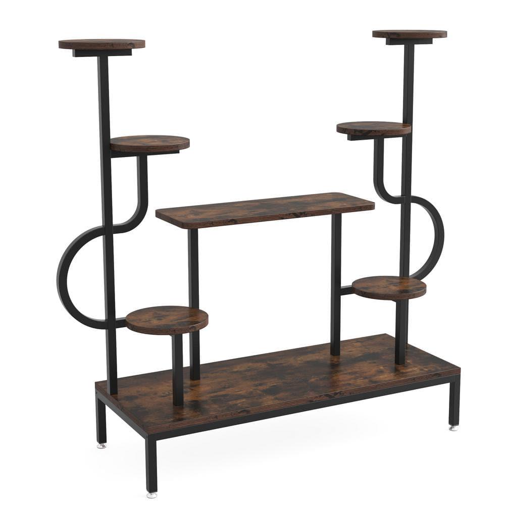 Rustic Brown Round Wood Corner Plant Stand Indoor, 8 Tier Potted Ladder Holder Flower Rack Shelves Wellston 47.2 in. H