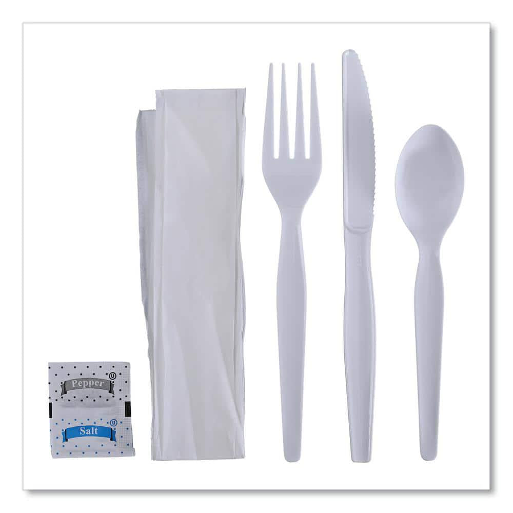 Black Heavyweight Disposable Polystyrene Utensils, 6-Piece Cutlery Kit, Condiment/Fork/Knife/Napkin/Spoon (250-Carton)