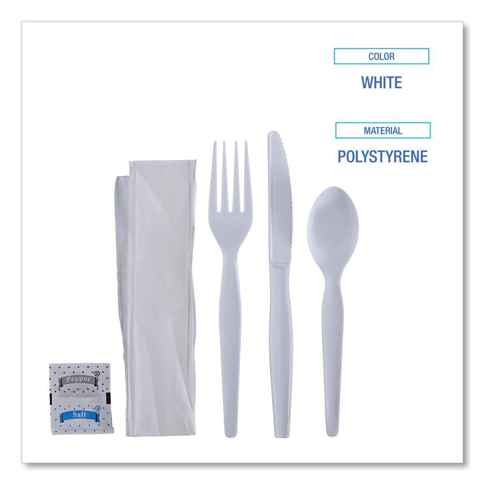 Black Heavyweight Disposable Polystyrene Utensils, 6-Piece Cutlery Kit, Condiment/Fork/Knife/Napkin/Spoon (250-Carton)